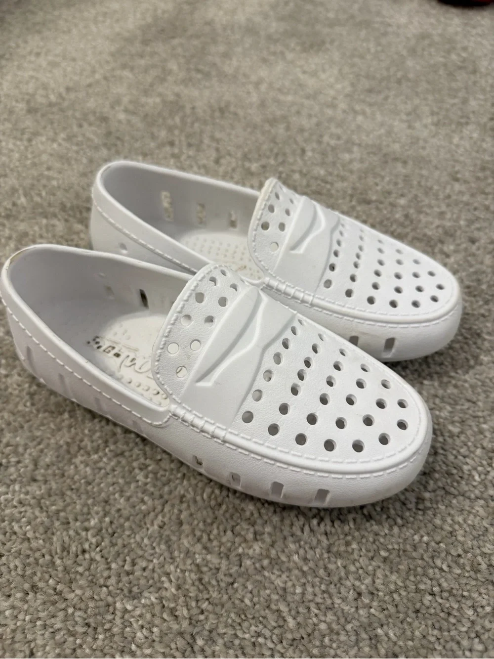 Floaters Kids White Slip-On Perforated Moccasin Loafers